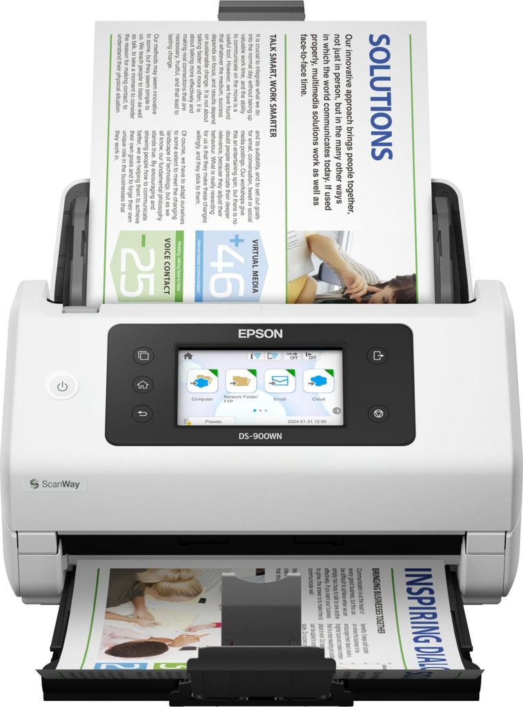 Epson WorkForce DS-900WN Scanner, 600 x 600 dpi, Duplex, ADF, WLAN, 100 Blatt, Touchscreen