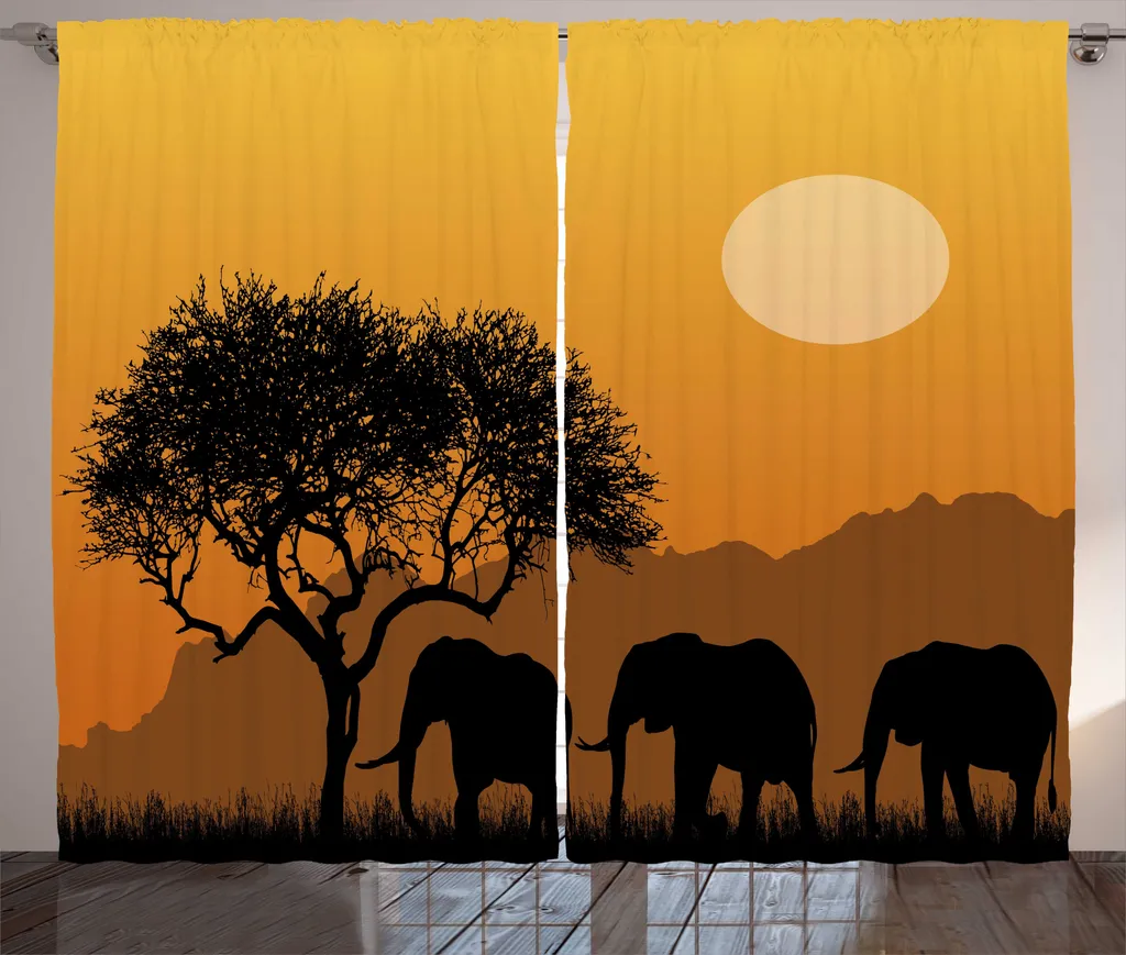 Rideau à fronces ABAKUHAUS Safari African Silhouette 280x225cm Jaune