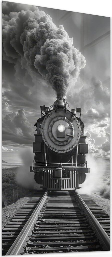 Glasbild 60x120cm in XXL für Wohnzimmer, Schlafzimmer Motiv Dampflok in Wüste