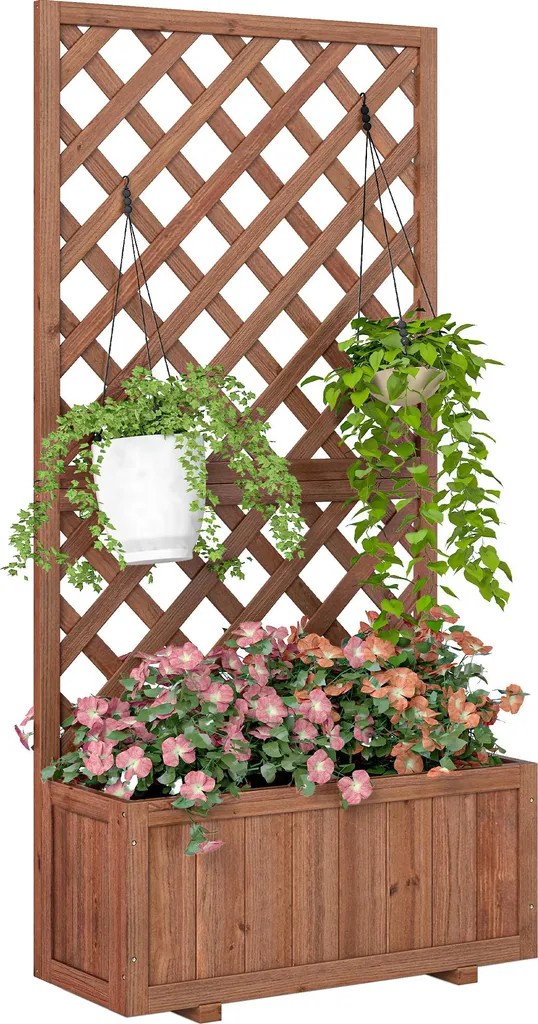 Jardinière avec Treillis Outsunny 72,5L x 149,5H cm en Bois de Sapin