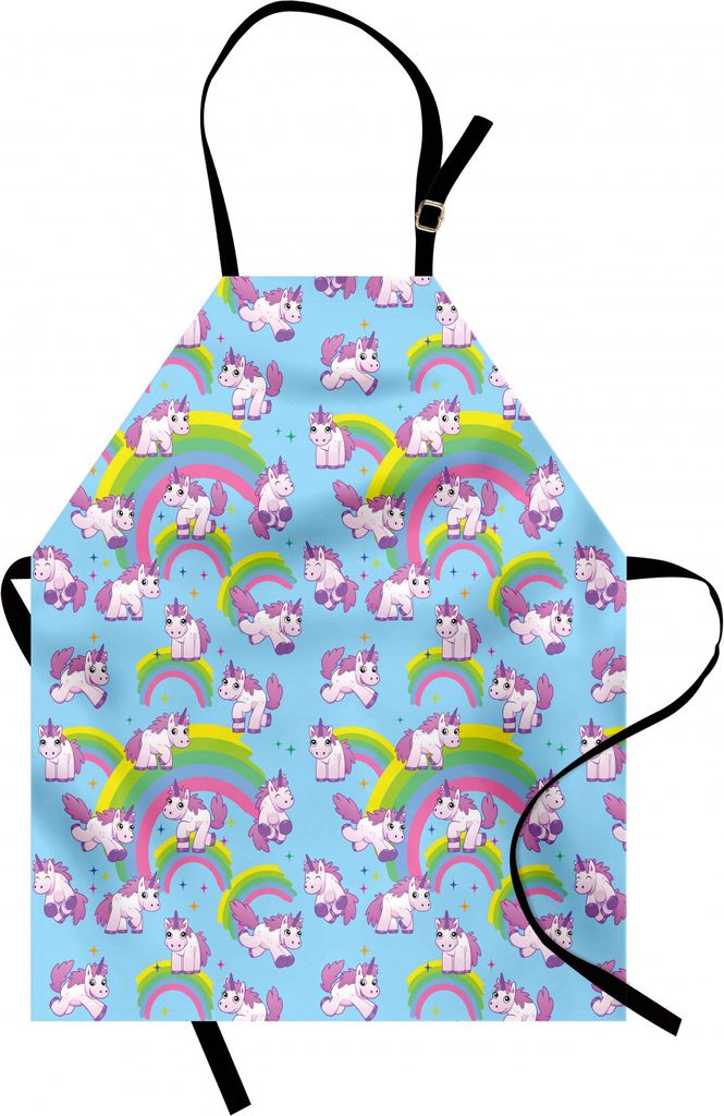 ABAKUHAUS Einhorn Kochschürze, Wiederholen des Muster-mystischen Alten Tier-Reinheits-Grace Friendship Symbol Graphic Art, Farbfest Höhenverstell...