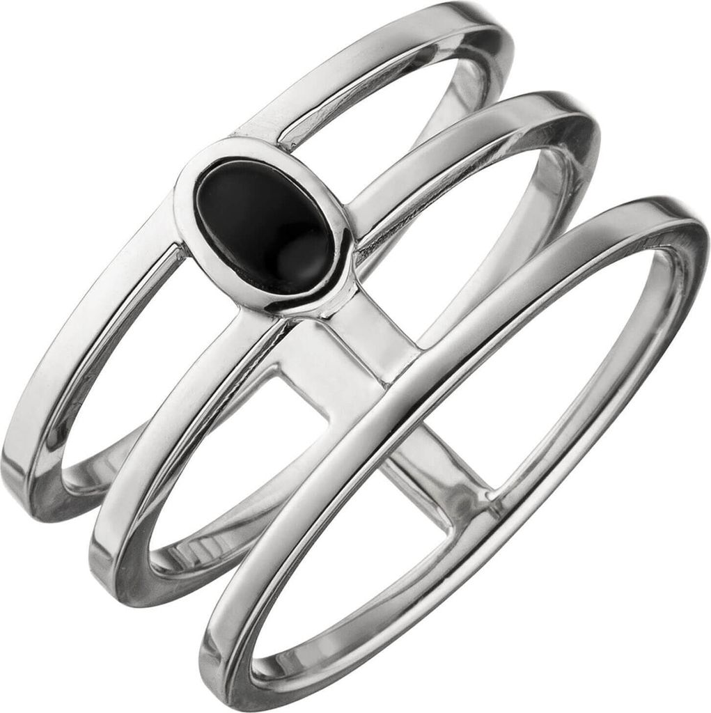 Ring Damenring 3-reihig breit mit ovalem Onyx, 925 Silber Fingerschmuck Innenumfang 60mm Ø19.1mm