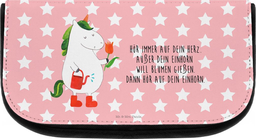 Mr. & Mrs. Panda Schminktasche Einhorn Gärtner - Rot Pastell - Geschenk, Giesskanne, Kulturbeutel, Gießkanne, Make-Up Tasche, Unicorn, Kulturtasc...