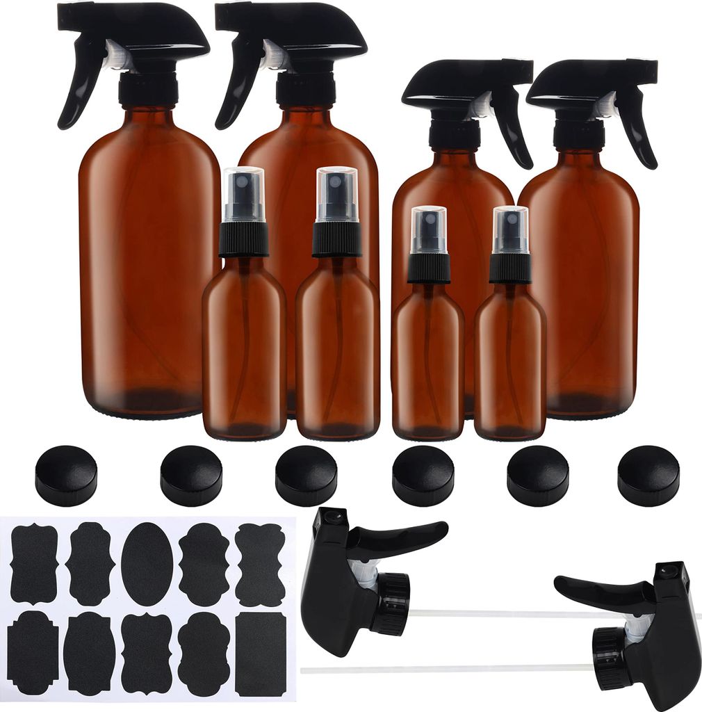 Belle Vous Braunglas Sprühflasche Set (8-Teilig) – 57-455ml Verschiedene Sprühflaschen Glas Leer Zerstäuber Glas mit Etiketten und Deckel als