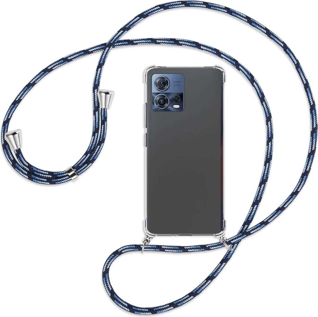 Handykette Backcover-Schutzhülle mit Band (Metall silberfarben) für Motorola Edge 30 Fusion, Moto S30 Pro - Blautöne