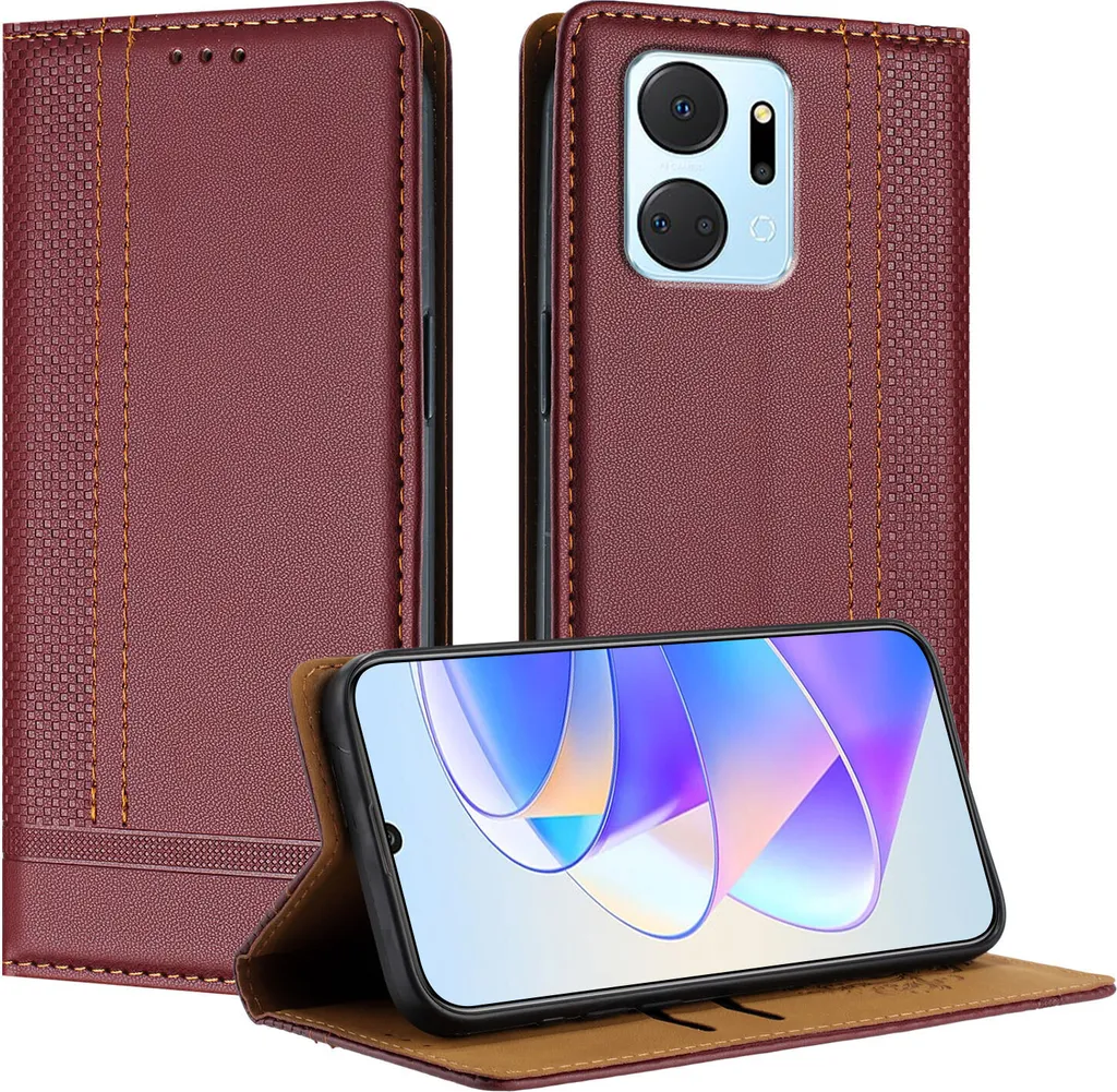 Custodia per Honor X7A in pelle con funzione stand Rosso scuro