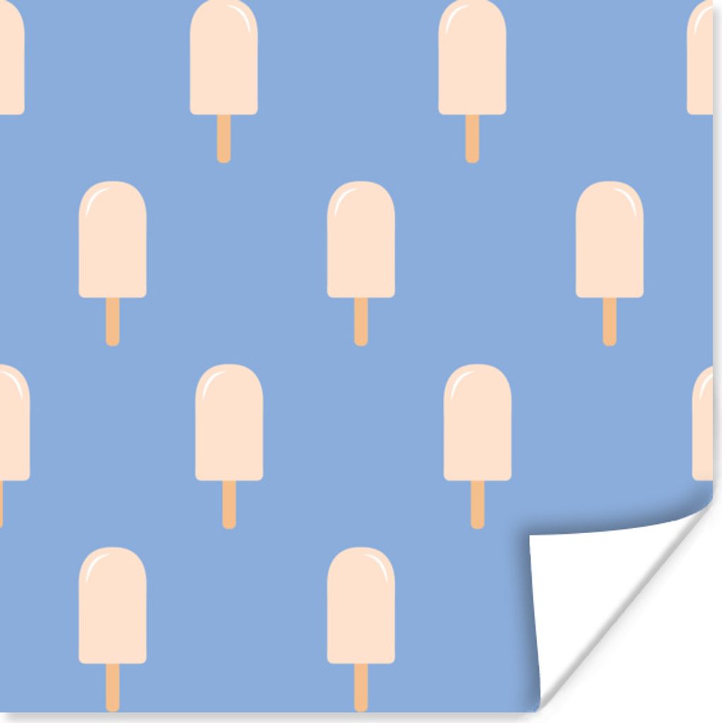 MuchoWow Poster Eiscreme - Muster - Blau 30x30 cm - Wandposter - Printing