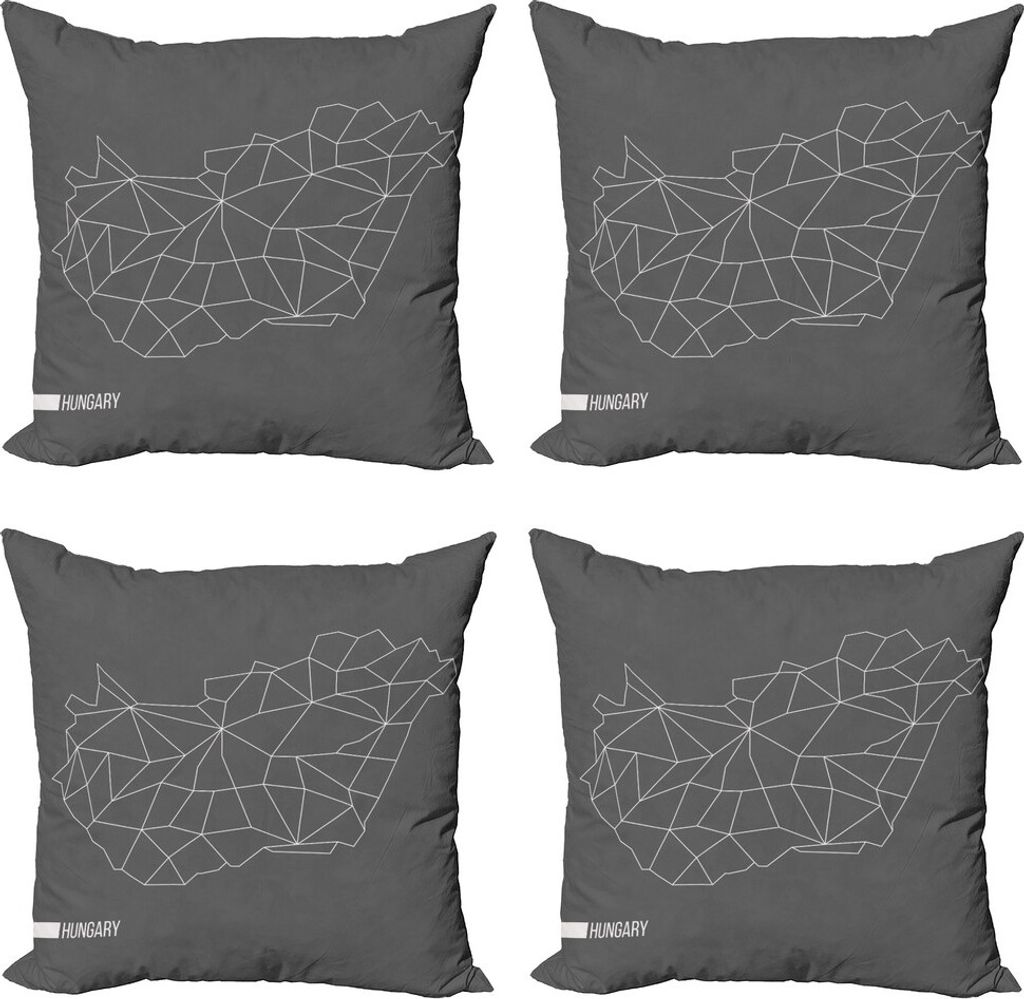 ABAKUHAUS Ungarn Kissenbezug Set (4 Stück), Moderne abstrakte Polygon Karte, Moderner Doppelseitiger Digitaldruck, 40 cm x 40 cm, Grau weiß