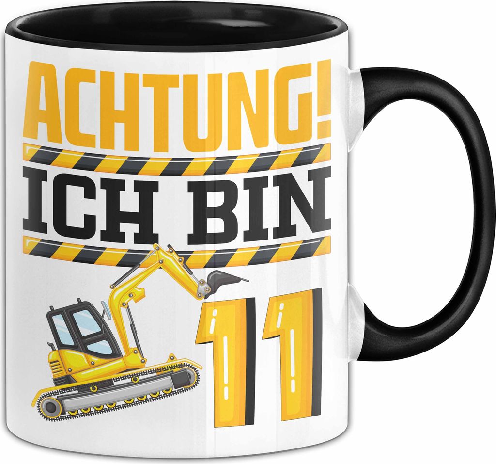 11. Geburtstag Geschenk Tasse Becher Jungs Baustelle Geburtstagsgeschenk Achtung Ich Bin 11 (Schwarz)