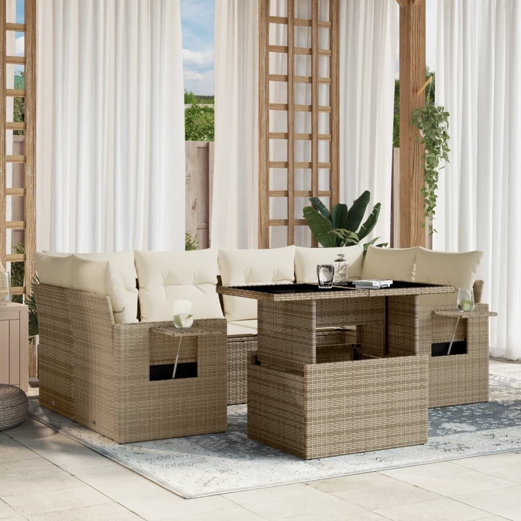 Maison Exclusive - 7-tlg. Garten-Sofagarnitur mit Kissen Beige Poly Rattan