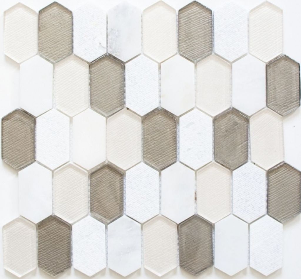 Mosaikfliese Transluzent beige Hexagonal Glasmosaik Crystal Stein weiß beige grau MOS85-IN69