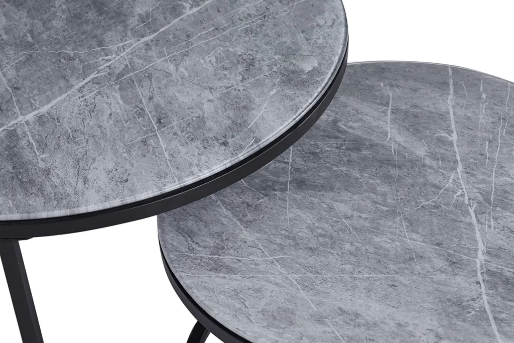 Table basse Boston Ø80 et Ø60cm ensemble de 2 pièces en marbre gris