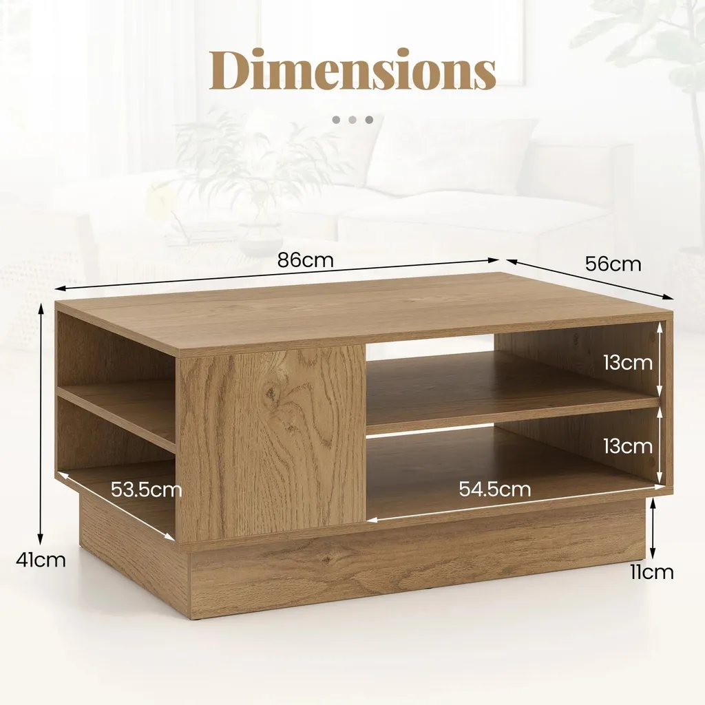 Table basse rectangulaire idéale pour salon avec rangements ouverts