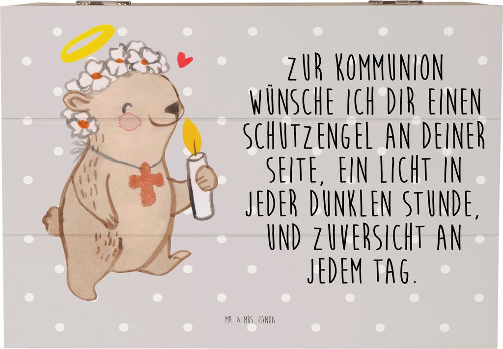 Mr. & Mrs. Panda Box Bär Kommunion Mädchen 22 x 15 cm - Grau Pastell - Geschenk, Glauben, Gläubig, Gott, Liebe, schatztruhe, fotobox, holzkästc...