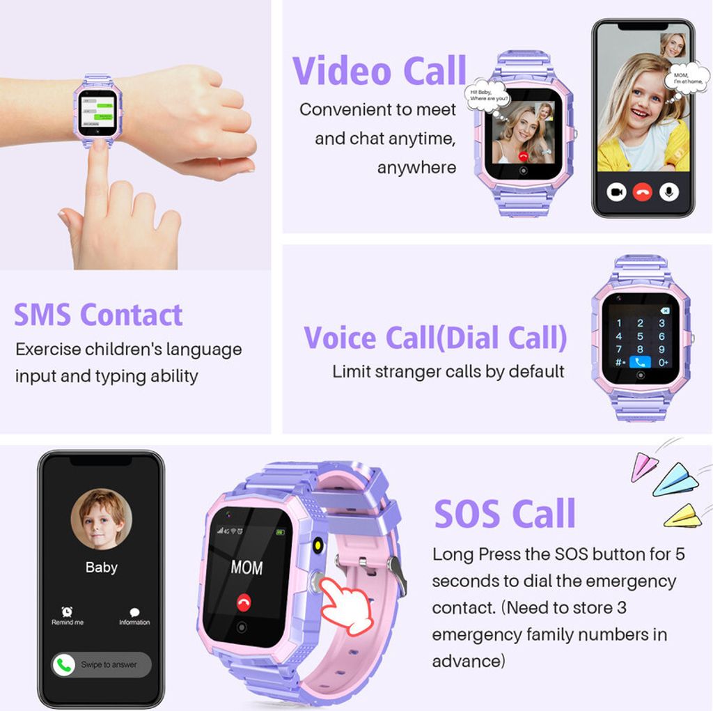 (Lila) T32 4G Smartwatch für Kinder, Telefonuhr mit Kamera, Produktbild 6