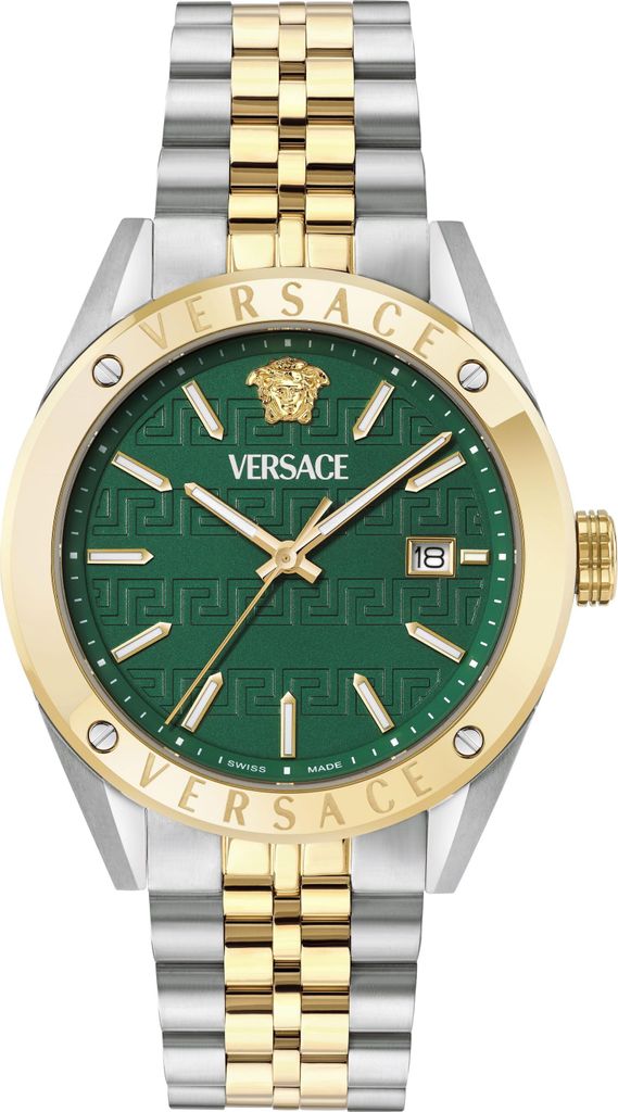Versace VEKHA0525 Athletics silber gold grün Edelstahl Herren Uhr NEU