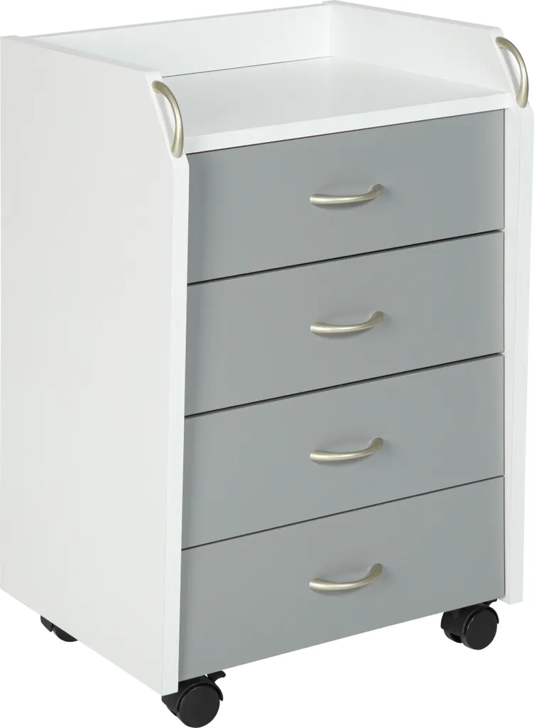 Caisson de bureau à roulettes 6 tiroirs, tour de rangement blanc et gris