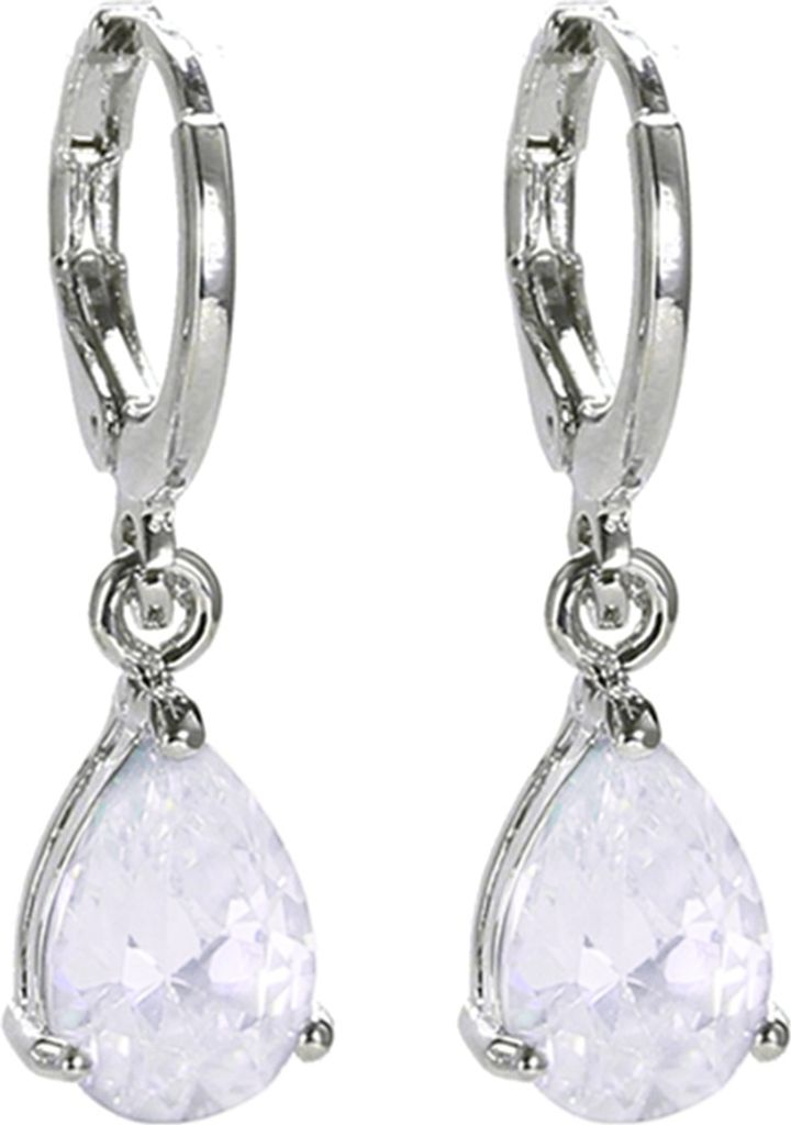 Damen-Creolen, tropfenförmige Zirkonia, baumelnd, für Hochzeit, Party, Schmuck, Geschenk-Silber