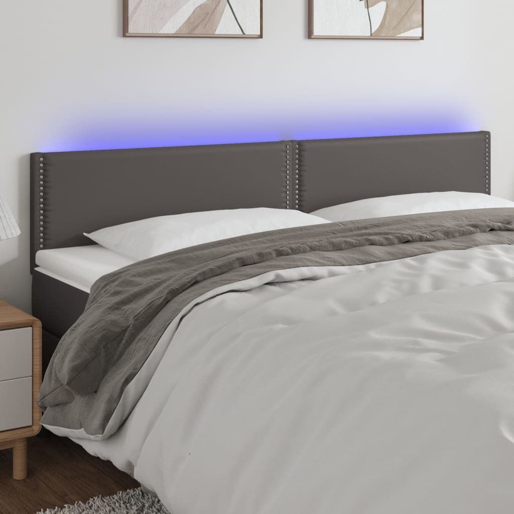 Design Möbel LED Kopfteil Grau 200x5x78/88 cm Kunstleder - 2024 Neu