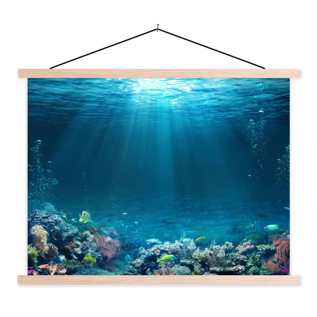 MuchoWow Textilposter Ozean - Fische - Korallen 60x45 cm mit holzfarbenen Rahmen - Bild