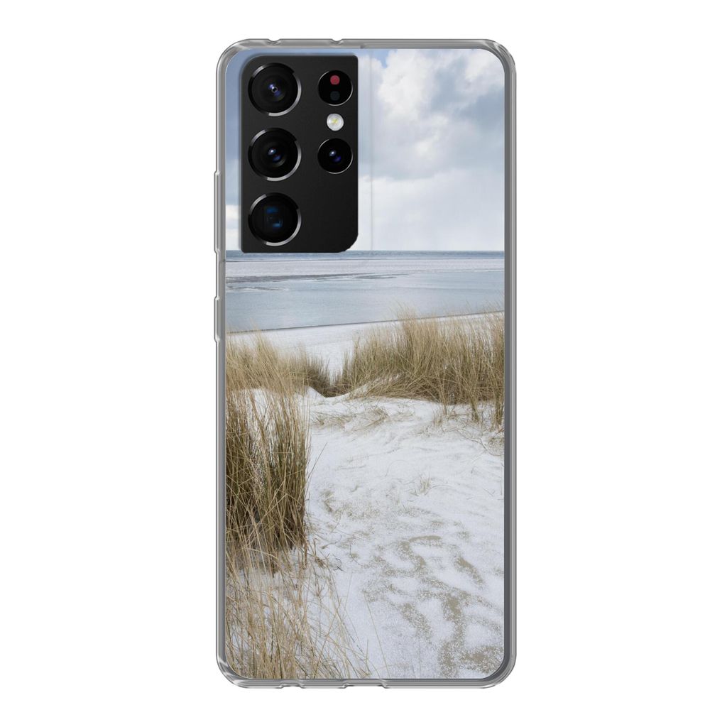 MuchoWow Handyhülle Schutzhülle Hülle für Samsung Galaxy S21 Ultra Nordsee - Dünen - Wasser Silikon Softcase Handy Hülle - Mobiltelefon