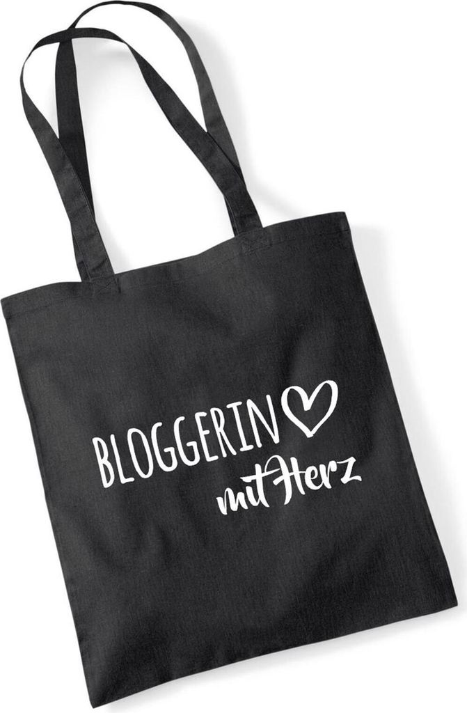 Huuraa Jutebeutel Bloggerin mit Herz 10 Liter Black Baumwolle Tasche Geschenkidee