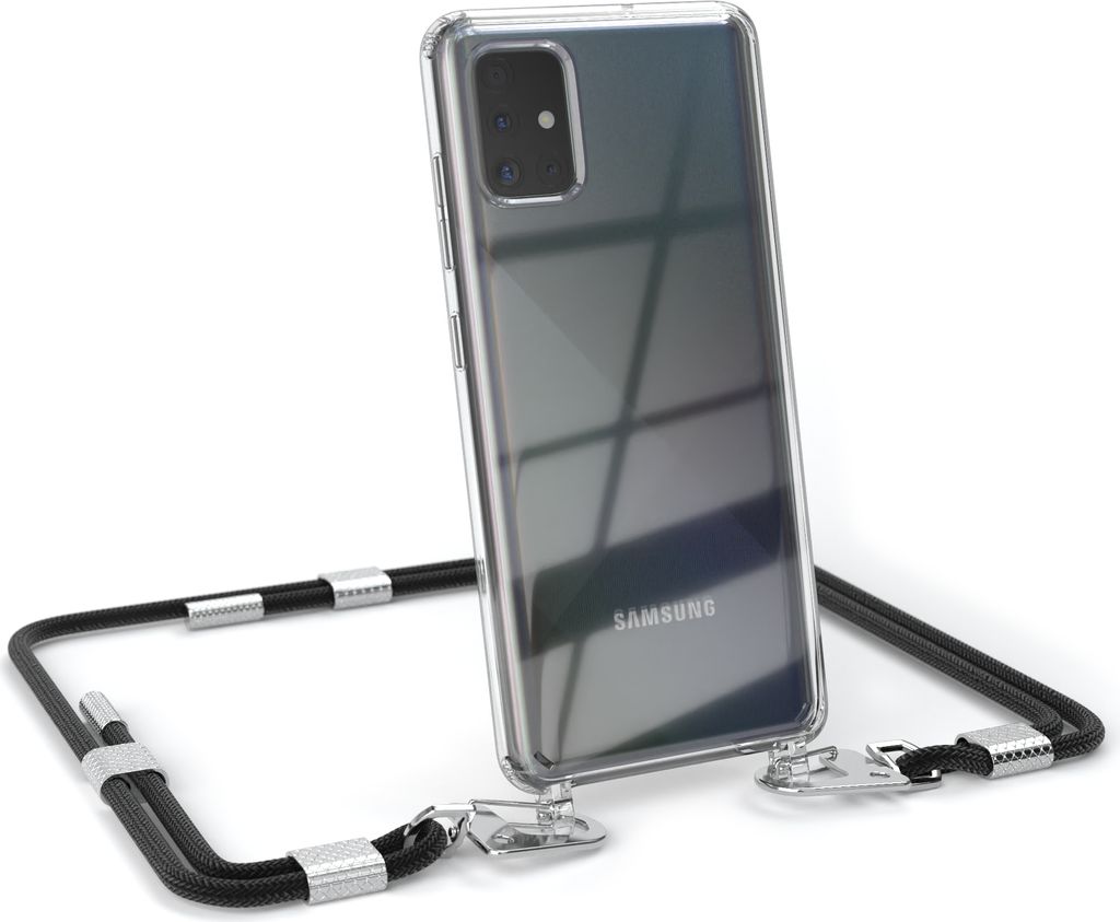 EAZY CASE Handykette für Samsung Galaxy A51, Transparente Silikonhülle mit Band, Clear Case, abnehmbar in Schwarz