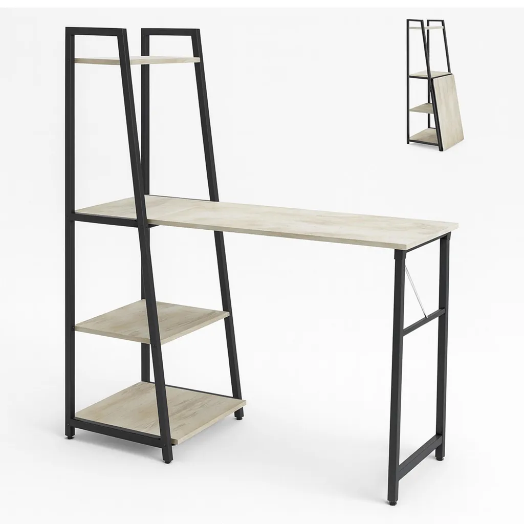 Petit Bureau Style Industriel Bleach 50cm avec Étagère Intégrée Bimyo