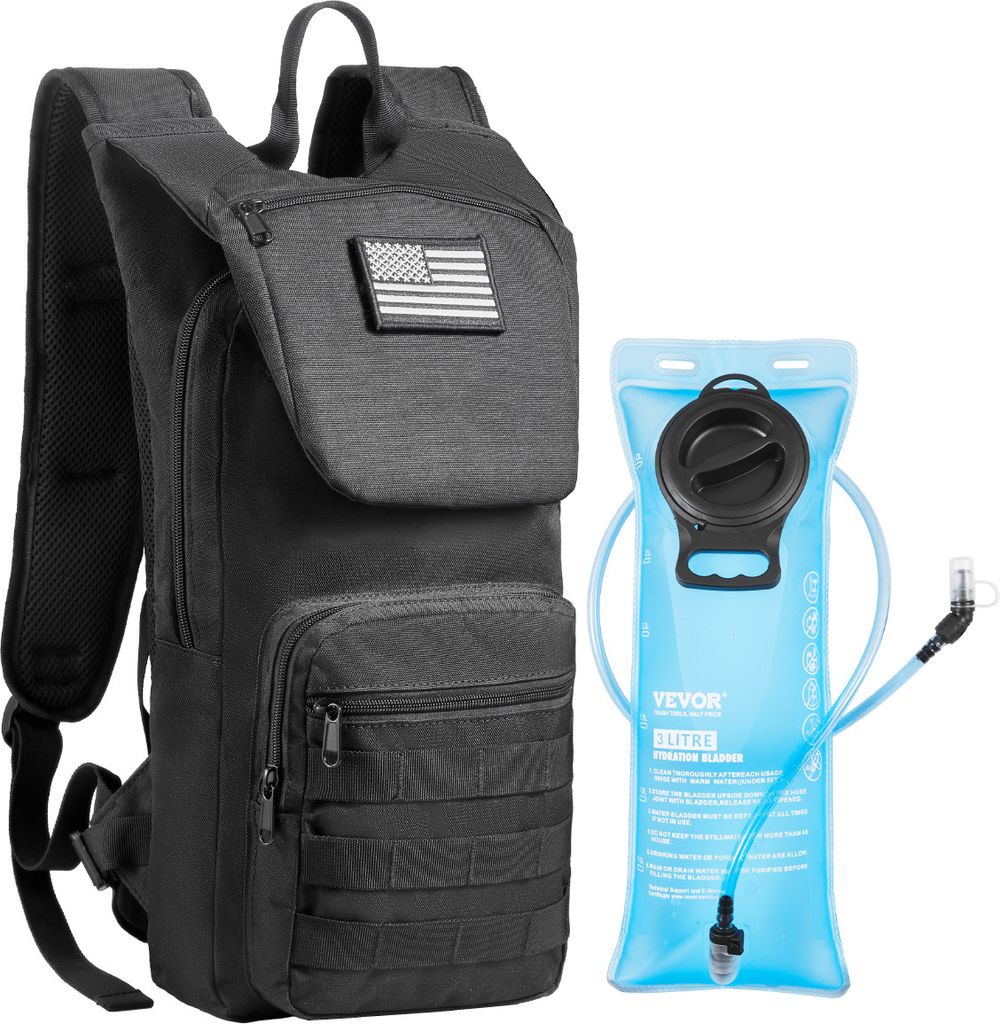 VEVOR Wasserbeutel-Rucksack, Wanderrucksack, geeignet für Wandern, Radfahren und Laufen, kurze Ausflüge, Schwarz, Wasserbeutel-Rucksack für Herr...