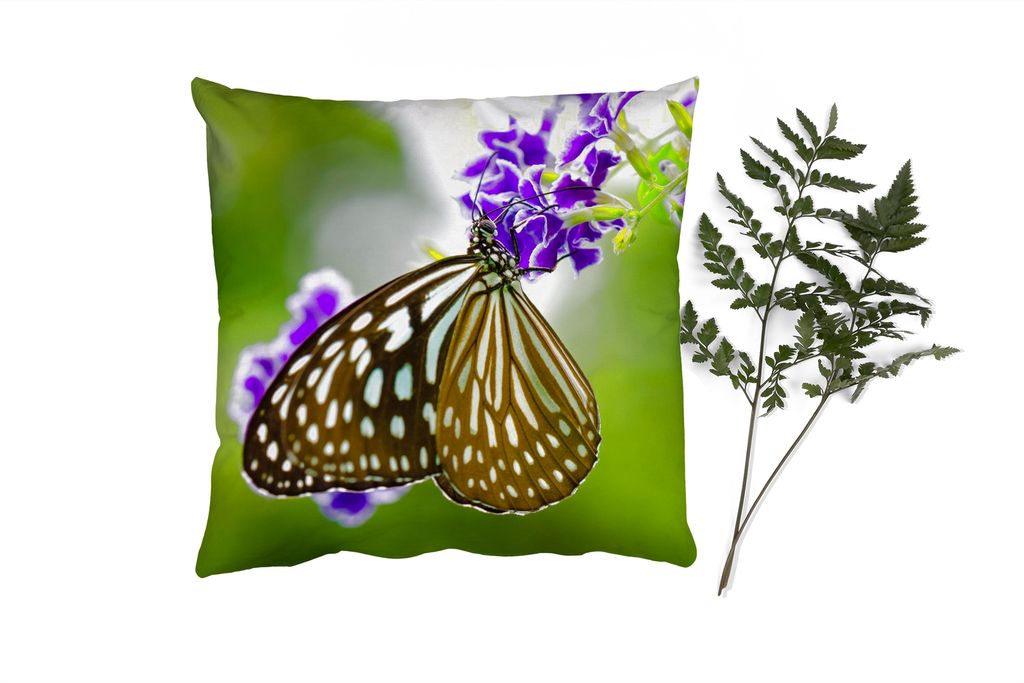 MuchoWow Zierkissen Sofakissen Wohnzimmer Dekokissen 40x40 cm Lavendel - Schmetterling - Botanisch - Foto Kissen - Schlafzimmer Dekoration