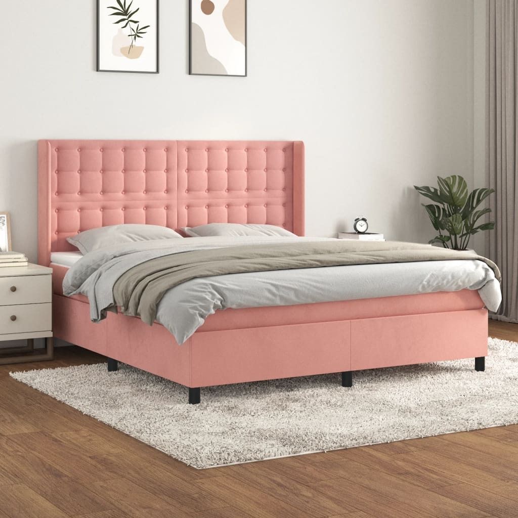 "Rabatt" Boxspringbett mit Matratze - 2 Personen - Strapazierfähiger Stoff - Rosa 160x200 cm Samt - Klassische Betten CC5863