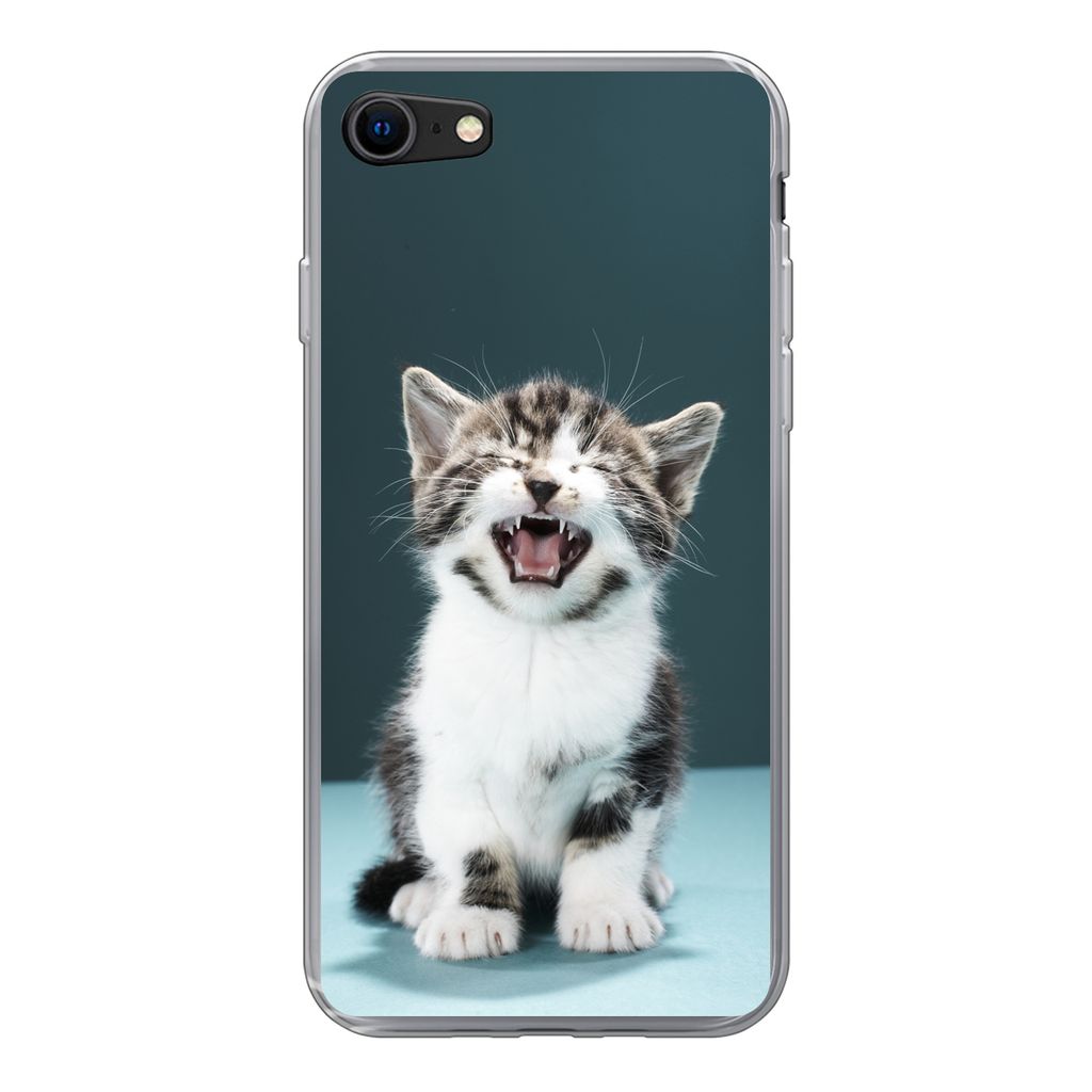 MuchoWow Handyhülle Schutzhülle Hülle für iPhone 8 Katze - Kätzchen - Miau Silikon Softcase Handy Hülle - Schutzhaube