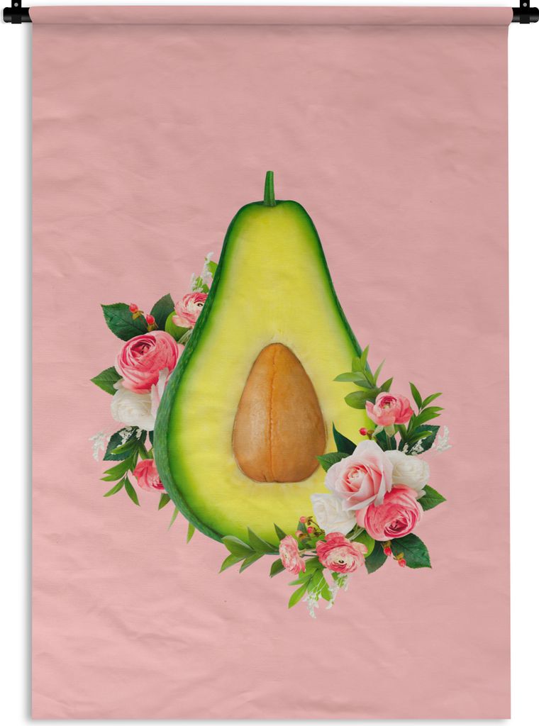 MuchoWow Wandteppich Wandbehang Blumen - Avocado - Stilleben 90x135 cm Tapisserie Dekoration Wandtuch - Baumwolle - Wandskulptur