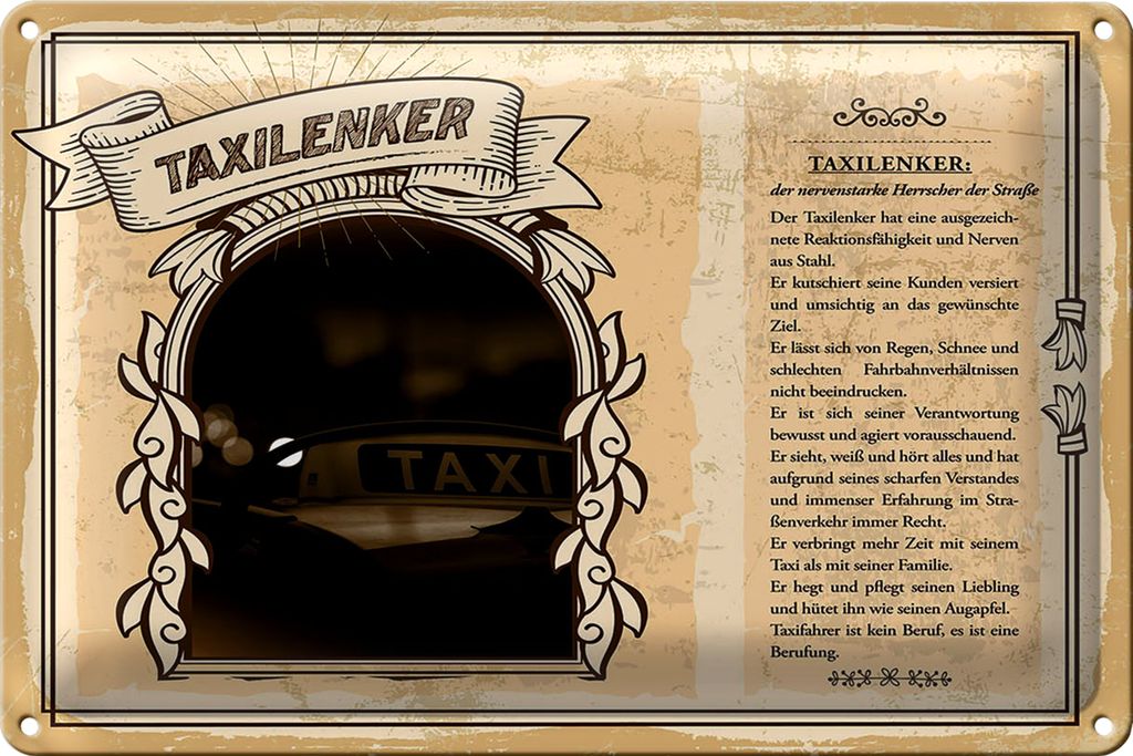 Blechschild Berufe Taxilenker Verantwortung bewusst 30x20cm