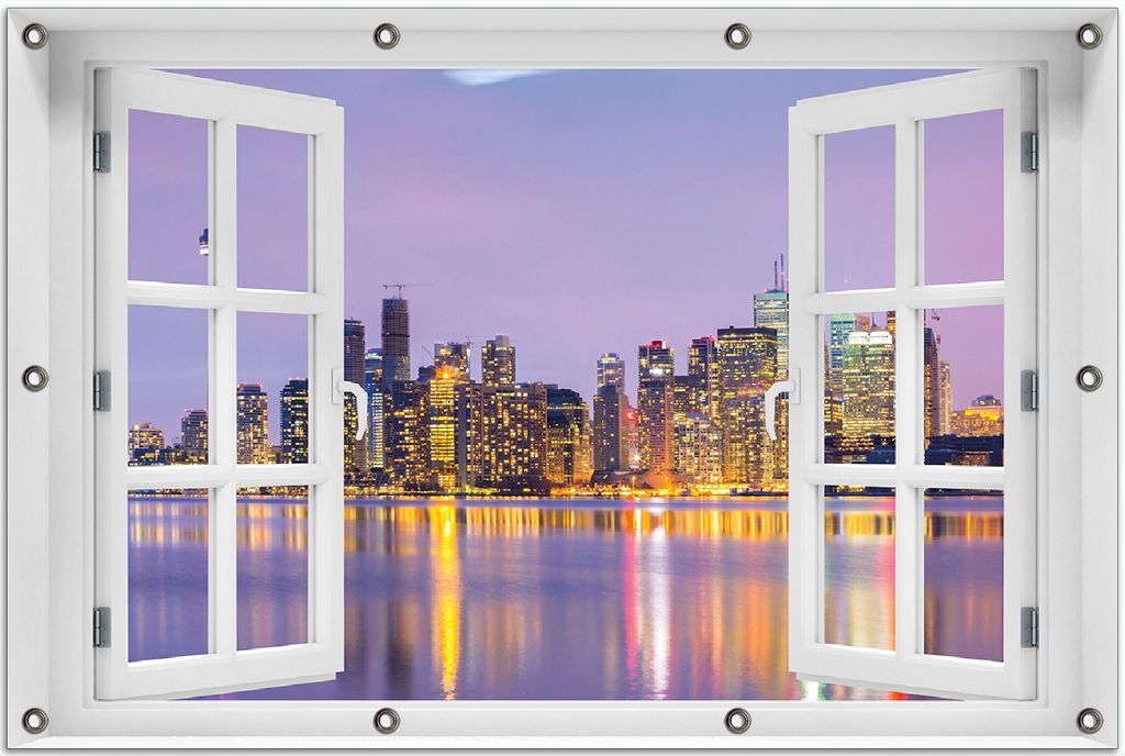 Wallario Outdoor-Poster für Garten oder Balkon 80 x 120 cm: Toronto Skyline - Kanada am Abend