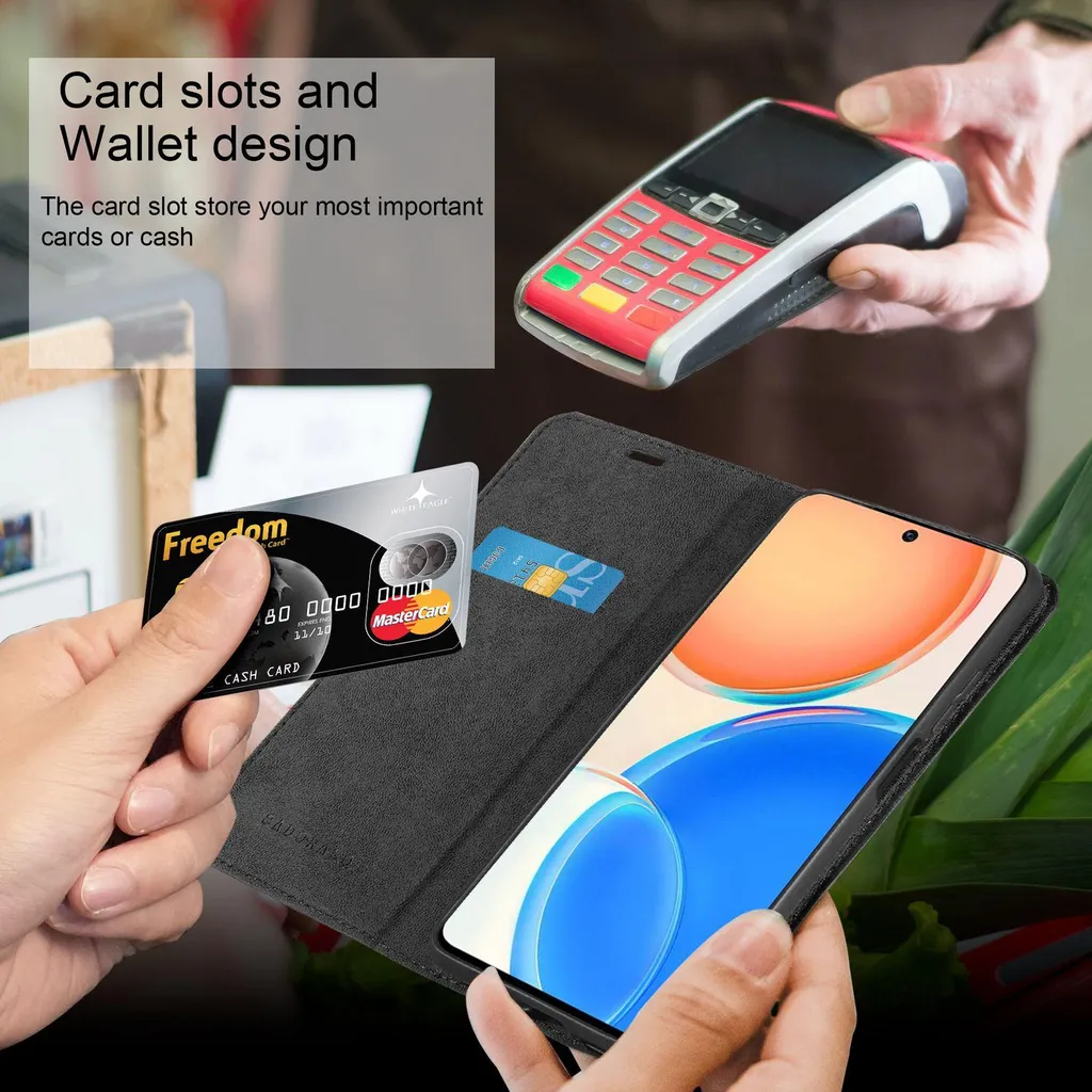 Cadorabo cover per Honor X8 4G in NERO NOTTE custodia protettiva con chiusura magnetica, funzione stand e slot per carte di credito custodia flip cover custodia per telefono cellulare flap cover book case - 3