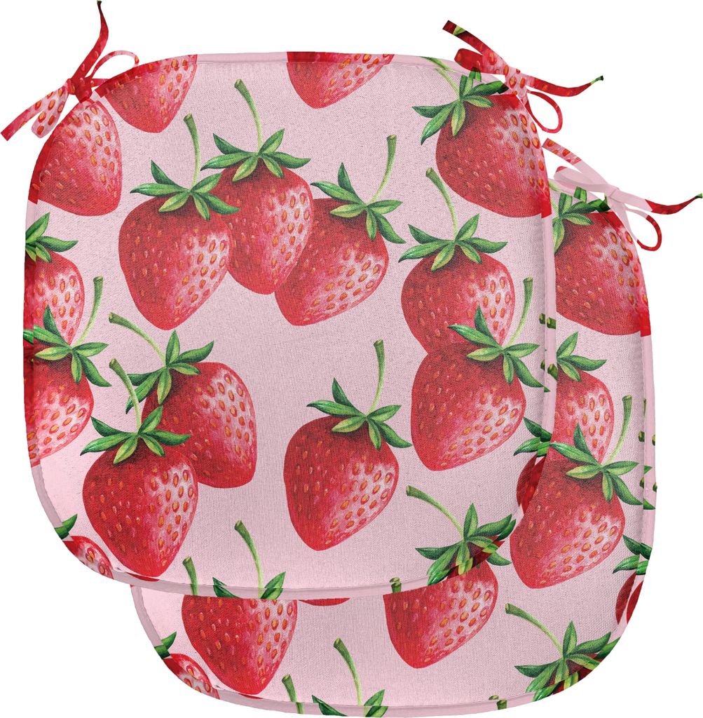 ABAKUHAUS rot Polster für Esszimmerstühle, Saftige Erdbeeren Obst, Dekoratives wasserfestes Kissen mit Riemen für Küchensitze, 40 cm x 40 cm-2e...