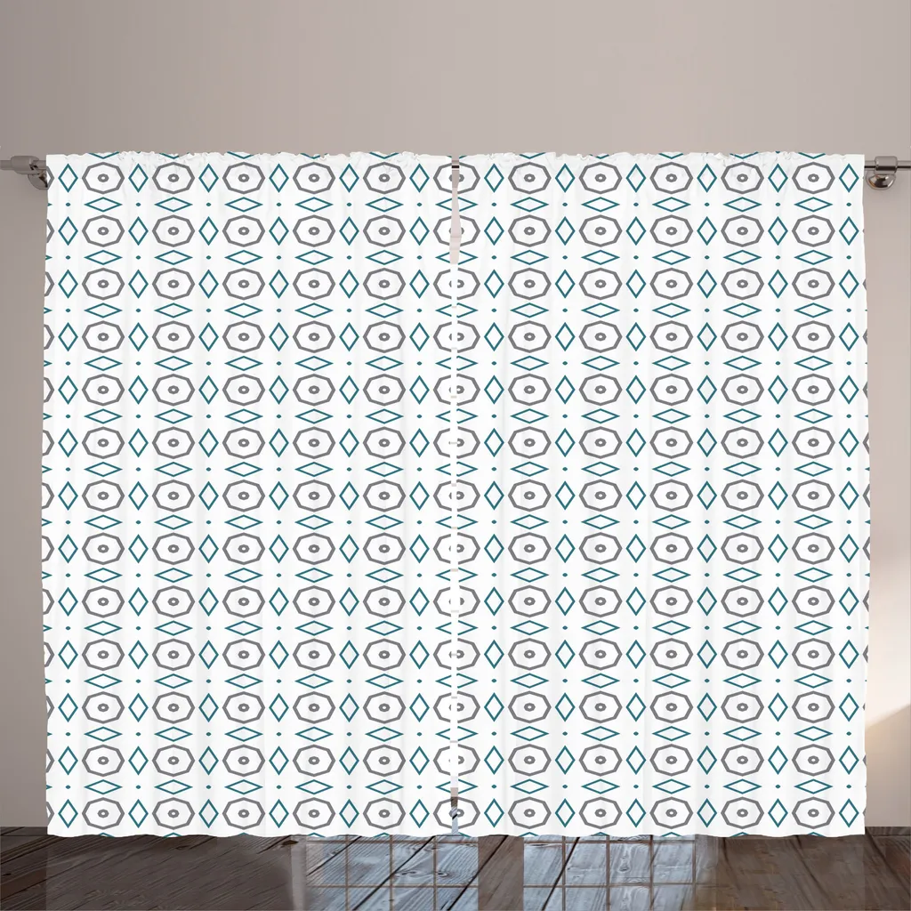 Rideau Vert Gris à Motifs Géométriques avec Boucles et Crochets 280x225