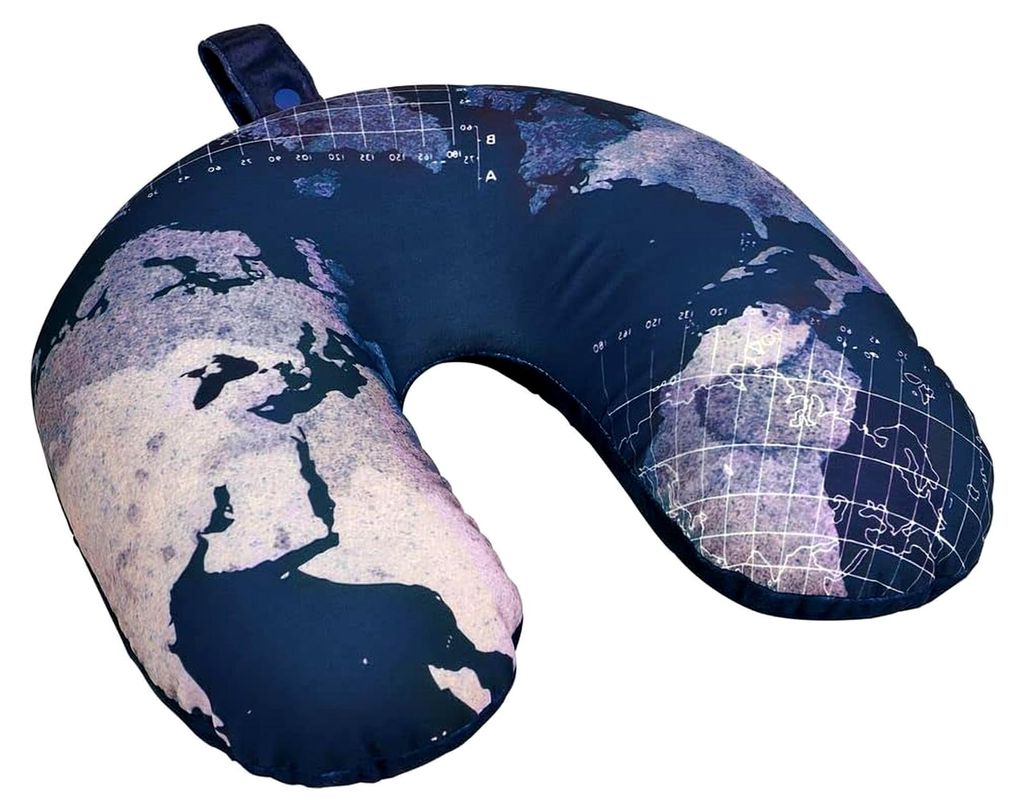 . Fernweh 2-in-1 Nackenhörnchen Worldwide, Kissen und Nackenrolle in einem für Reisen, Multifunktionales Reisekissen für unterwegs