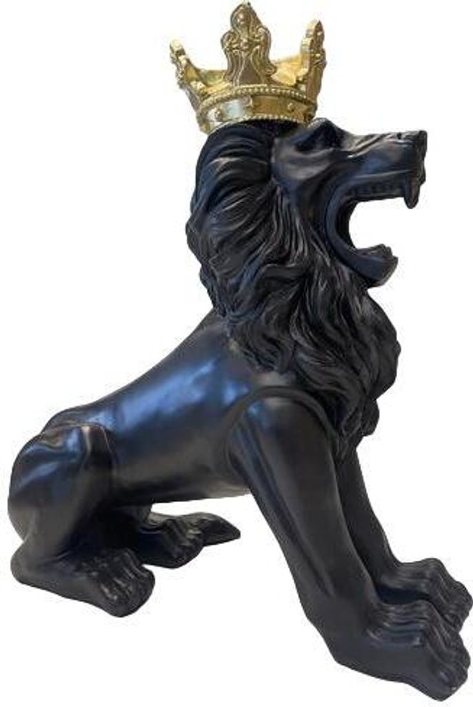 Modern Löwe mit Krone Skulptur Kunststoff Dekorative Figur 80x70 cm Statuen Neu
