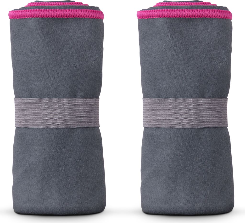 Mikrofaser Sporttuch 2er Pack - Pink - (50x100cm) mit Spanngummi, kompakt und leicht - als Reisehandtuch Urlaub - für Sport, Sauna, Fitness - schn...