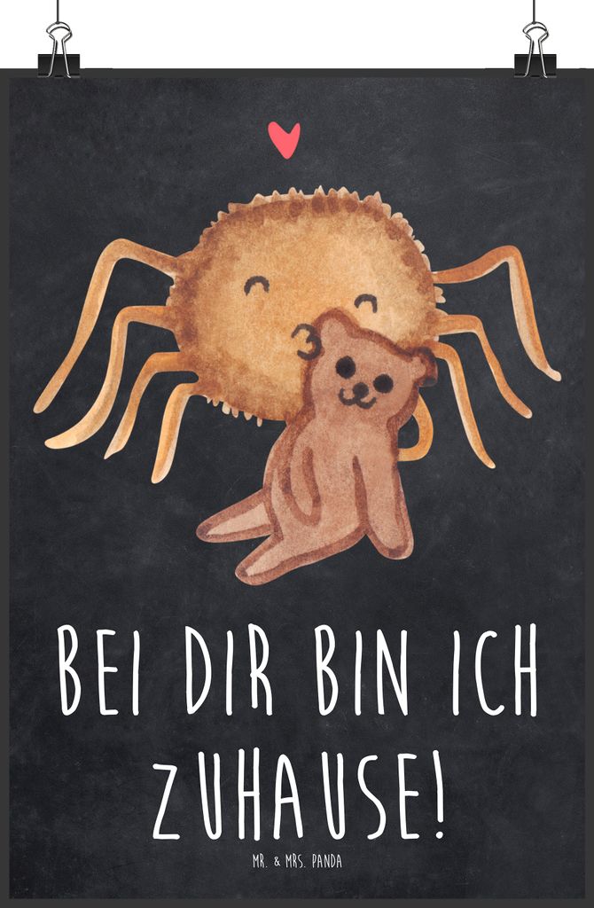 Mr. & Mrs. Panda Bild Spinne Agathe Teddy DIN A1 - Kreidetafel - Geschenk, Miteinander, Liebesbeweis, Dankeschön, Kunstdruck, Wandbild, Verliebt, ...