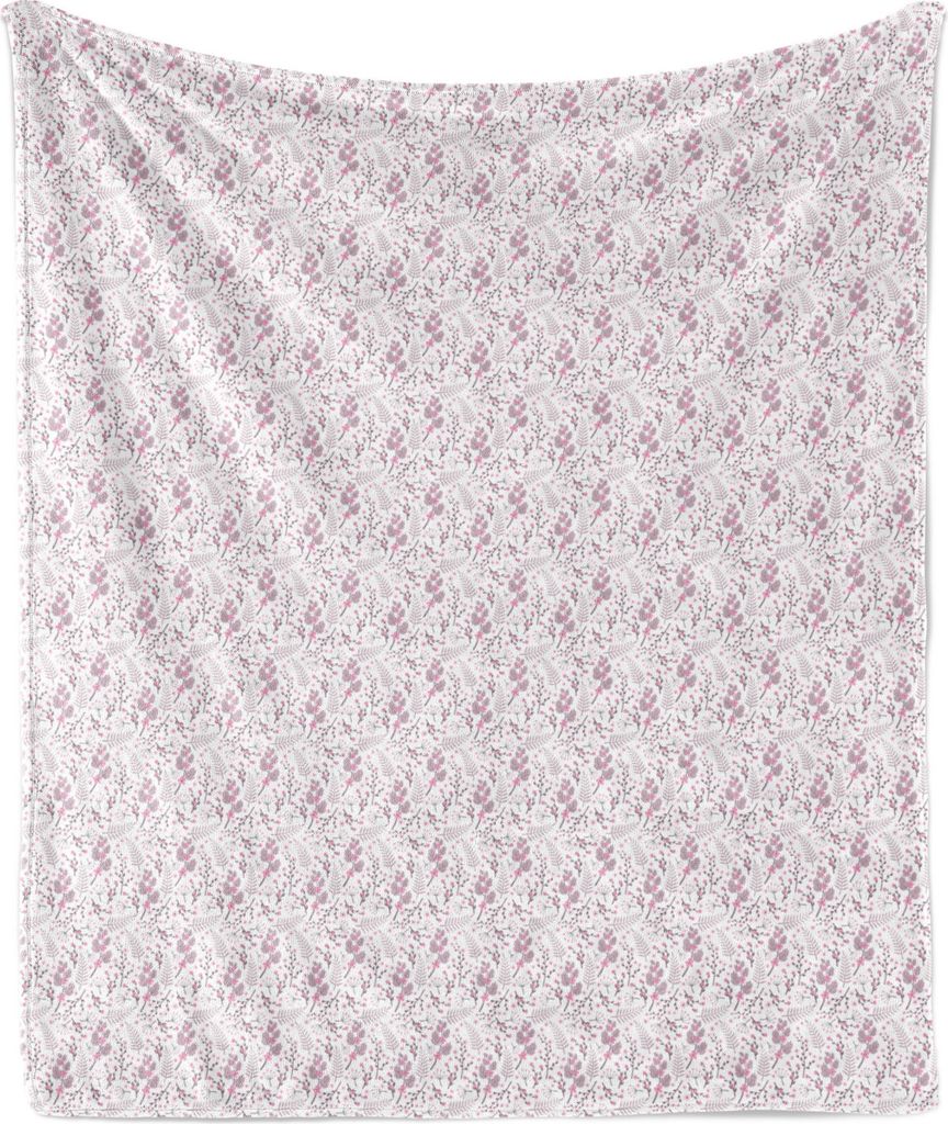 ABAKUHAUS Blumen Weich Flanell Fleece Decke, Blumenthema Botanical Element Blumen mit Blättern und Farn-Muster, 175 x 230 cm, Blasse Rosa Hellrosa