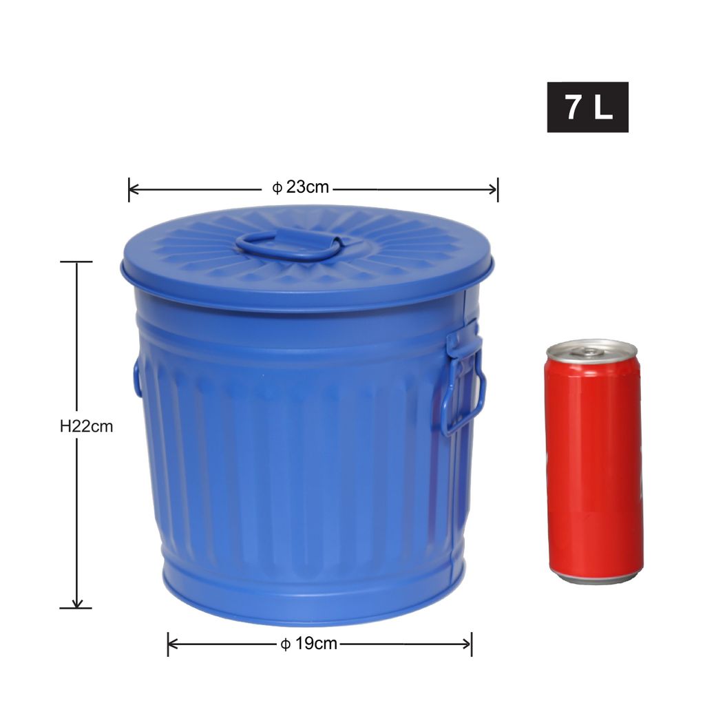 Mülleimer mit Deckel | Metall | 7 Liter | verzinkt und pulverbeschichtet |  Ø21,5cm | mattschwarz