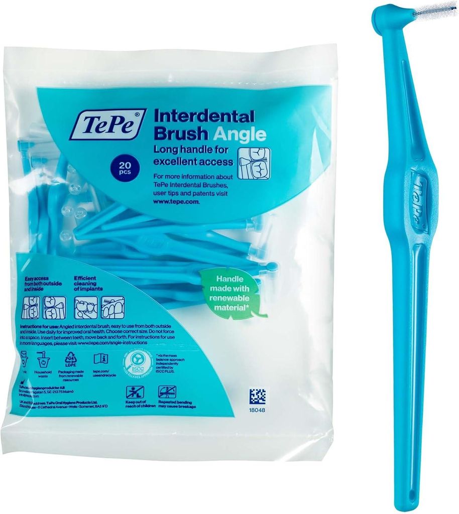 20-Pack TePe Interdentalbürste Angle Blau, ISO-Größe 3, 0,6mm, Zahnzwischenräume
