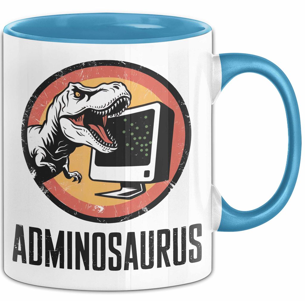 IT Informatiker Nerd Tasse Geschenk Adminosaurus Spruch (Blau)