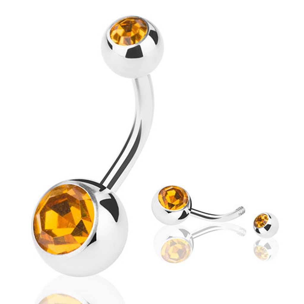 Taffstyle Bauchnabelpiercing Bauchnabelpiercing Banane Stecker Doppel Kristall, Orange / 1,6mm x 10mm / 8mm x 5mm