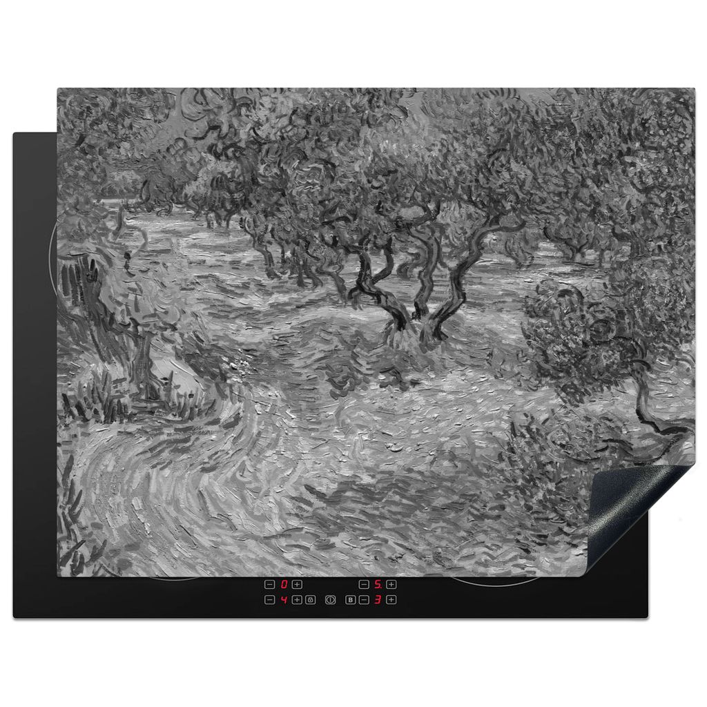 KitchenYeah Herdabdeckplatte Olivenhain - Vincent van Gogh - Schwarz - Weiß , 77x59cm, Küche Deko, Glaskeramikkochfeld Herdabdeckung, Abdeckpla...