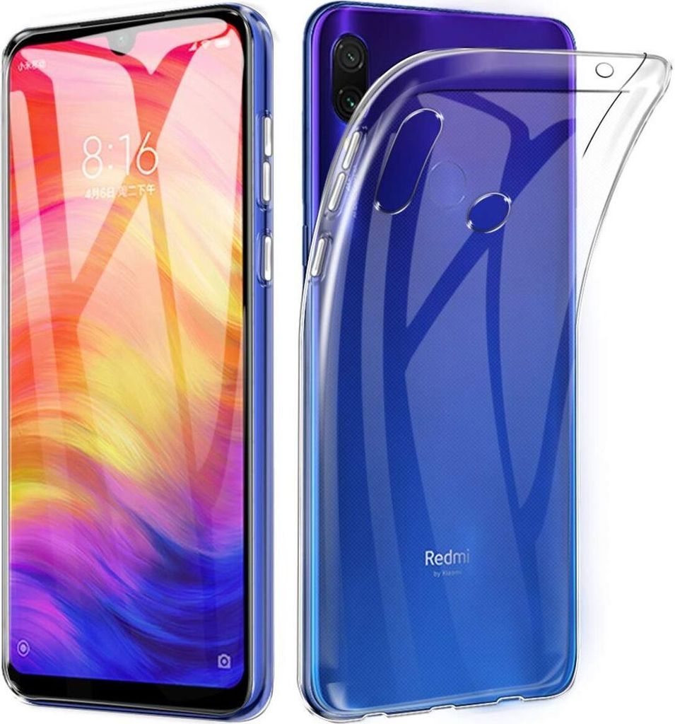 A clear silicone phone case is shown on a blue smartphone.