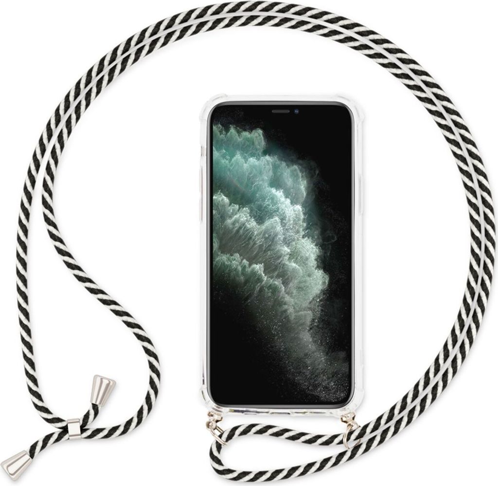NALIA Handy Hülle mit Kette für iPhone 11, Necklace Case Etui mit Umhänge-Band Schwarz Weiß